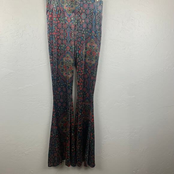 Judith March Arabian Nights Pants Medium Black Floral High Waist Flared Pull On - Picture 2 of 9